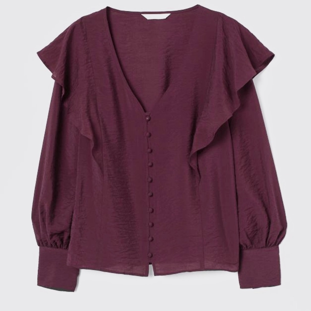 H&M Merlot Button Up Collared Long Sleeve Shirt